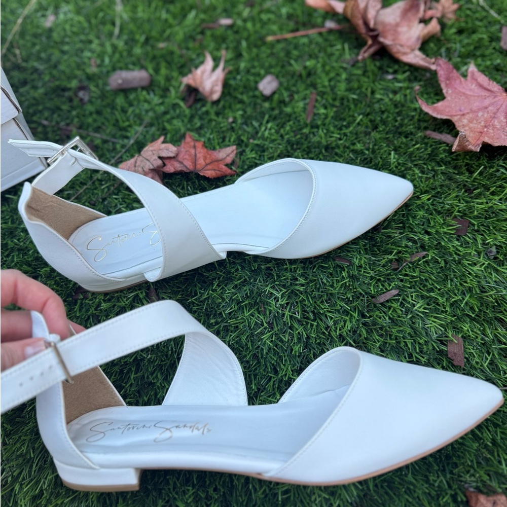 White Bridal Block Heel Shoes | US 8 | 100% Genuine Leather | Wedding Flat Shoes